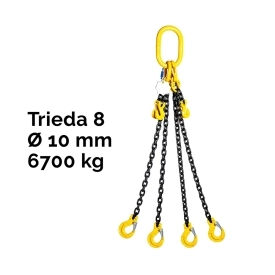 Čtyřpramenný řetězový vazák, oko-4 hák, zkracovač, nosnost 6700/4750 kg, G8-10, Certifikát, ČŽ